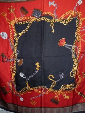 Worth Equestrian Chain plaid border silk scarf 36x36"